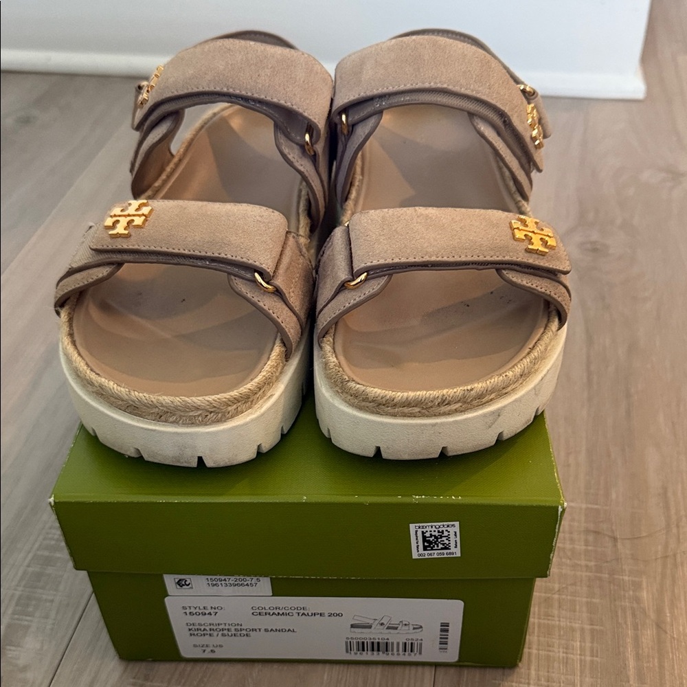 Tory Burch Gold Accent Taupe Sandals